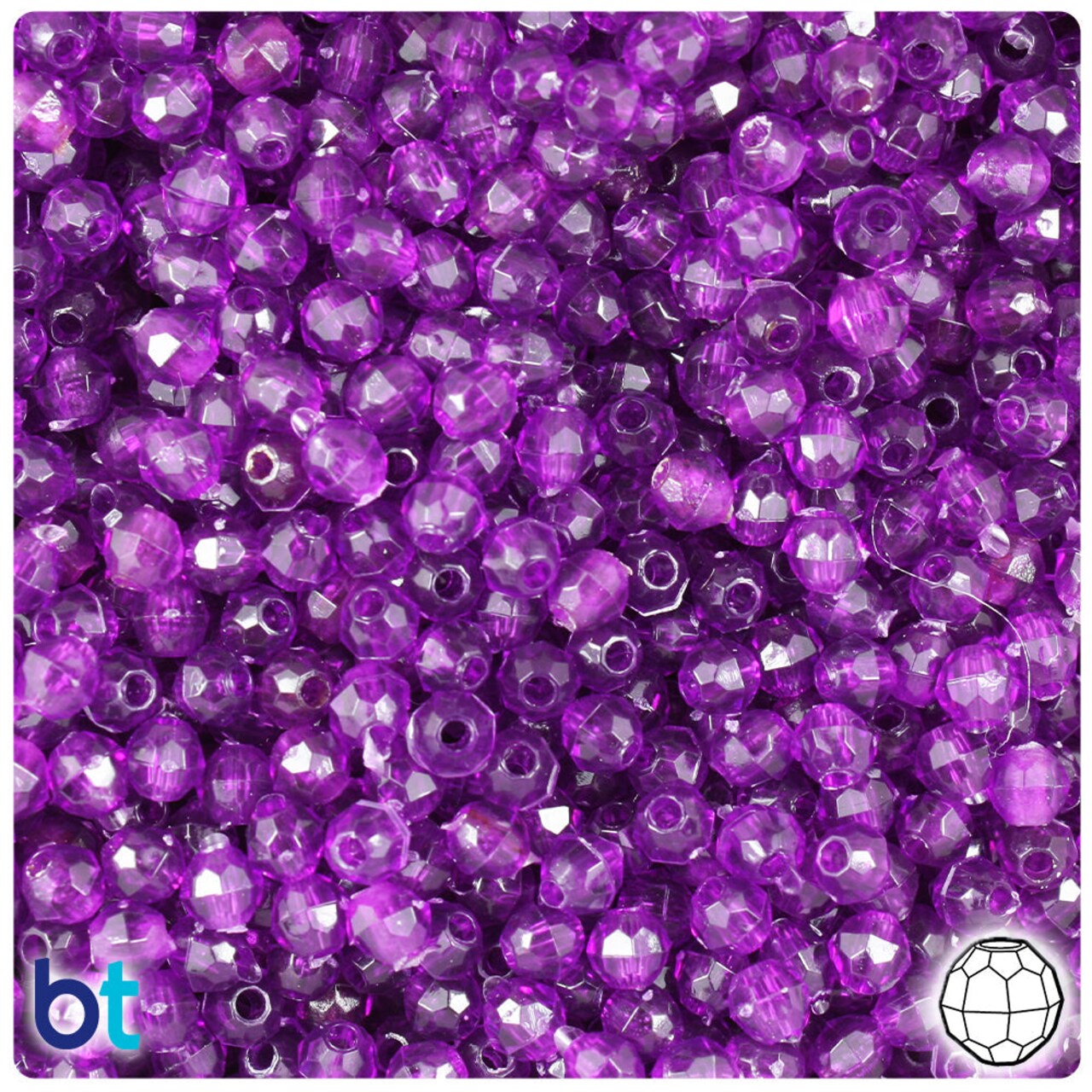 BeadTin Dark Amethyst Transparent 4mm Faceted Round Plastic Craft Beads (1350pcs)